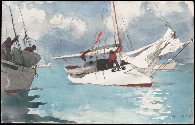 Fishing Boats, Key West by Windslow Homer, broad strokes of watercolor